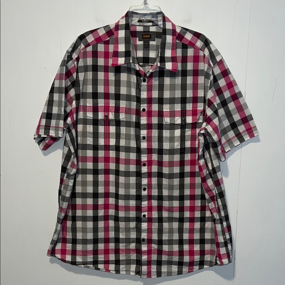 The Foundry Supply Co. Men's Plaid Button Down Shirt - Black, White, Pink I24